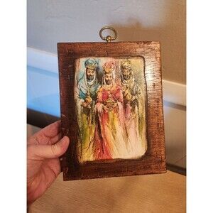 Vintage Distressed Wood Wall Hanging Three Wise Men Christmas Decor 8.25"